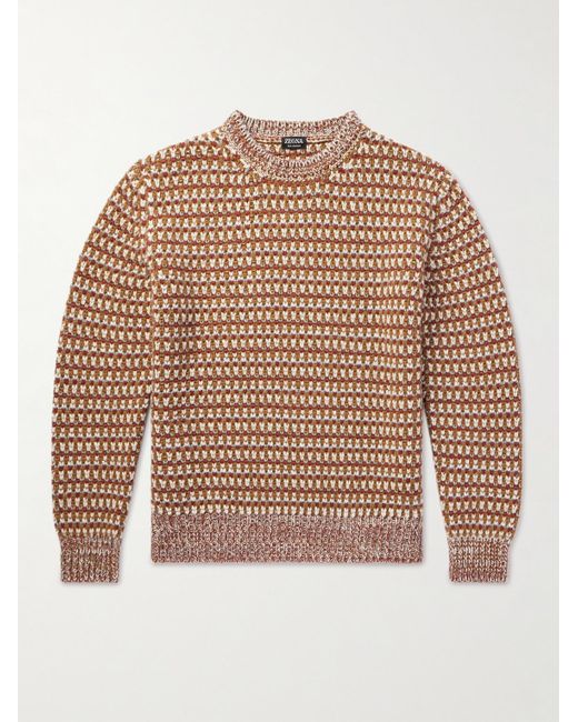 Zegna Brown Oasi Cashmere-jacquard Sweater for men