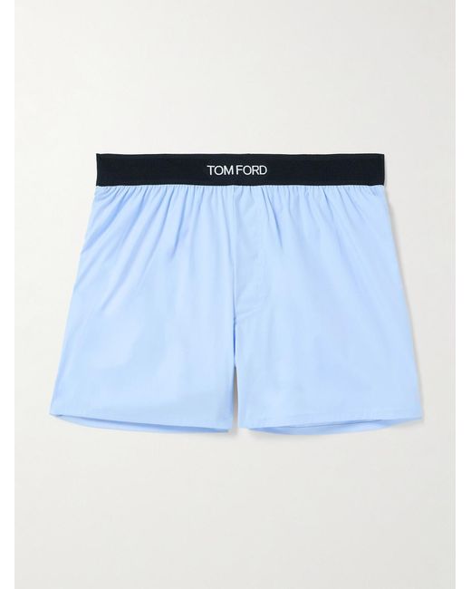 Tom Ford Blue Stretch-Cotton Poplin Boxer Shorts for men