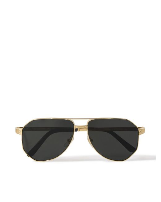 Cartier Black Santos De Cartier Aviator-style Gold-tone Sunglasses for men