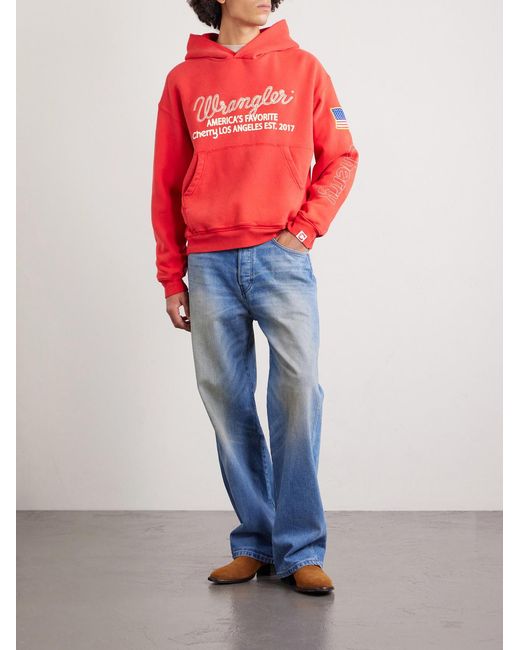 CHERRY LA Wrangler America's Favorite Logo-embroidered Printed Cotton-fleece Hoodie for men