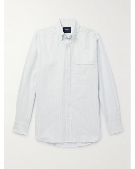 Drake's White Button-down Collar Striped Cotton Oxford Shirt for men