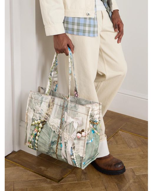 Acne Natural Printed Canvas Tote Bag for men