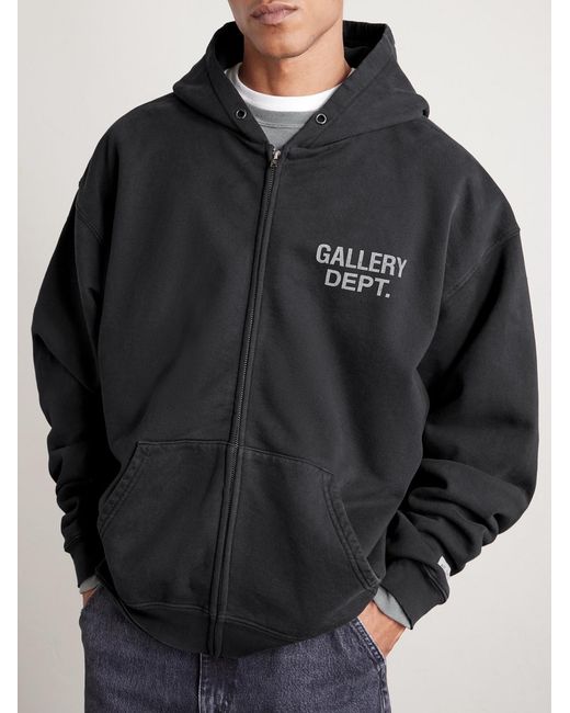 GALLERY DEPT. Black 90's Logo-Print Cotton-Jersey Zip-Up Hoodie for men