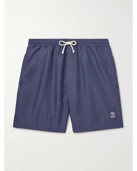 Brunello Cucinelli Blue Straight-leg Mid-length Logo-embroidered Swim Shorts for men