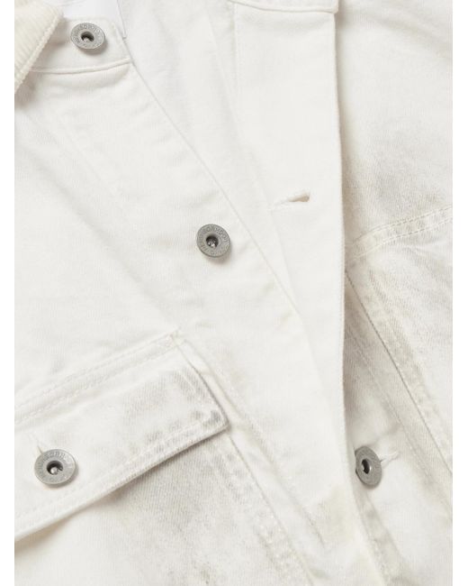 Neighborhood White Corduroy-trimmed Paint-splattered Denim Jacket for men