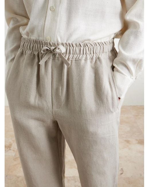 Saman Amel White Straight-Leg Linen Trousers for men