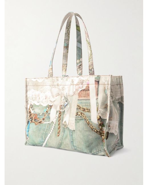 Acne Natural Printed Canvas Tote Bag for men