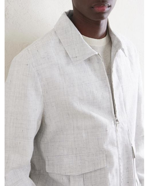 Mr P. White Checked Linen Blouson Jacket for men