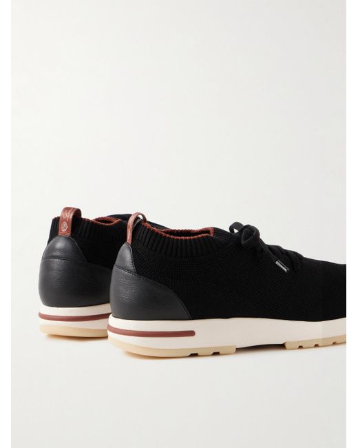 Loro Piana 360 Flexy Walk Sneakers aus Wish®-Wollstrick mit Lederbesatz in Black für Herren
