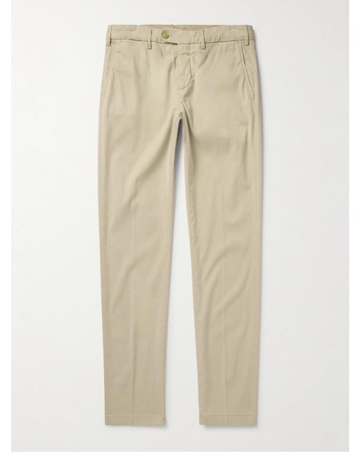 Pantaloni slim-fit in twill di misto lyocell e cotone stretch tinti in capo di Canali in Natural da Uomo
