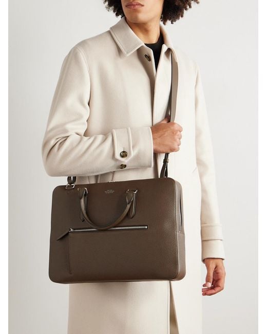 Smythson Brown Full-Grain Leather Briefcase for men