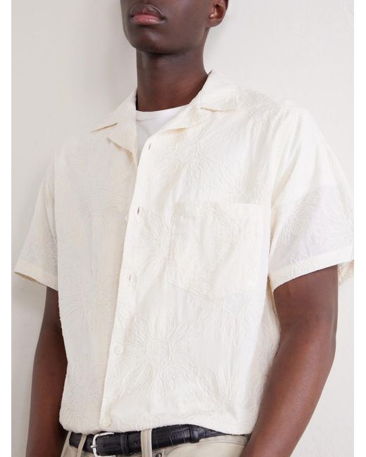 Portuguese Flannel White Duke Convertible-Collar Embroidered Cotton-Blend Shirt for men