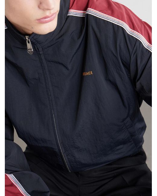 Versace Blue Logo-Embroidered Shell Jacket for men