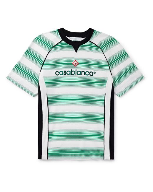 Casablancabrand Green Slim-fit Logo-detailed Striped Cotton T-shirt for men