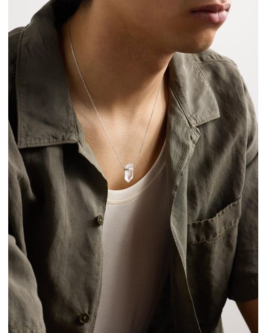 JIA JIA Black Bar White Gold Crystal Quartz Necklace for men