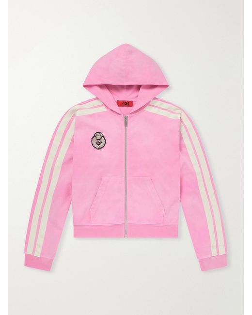 424 Pink Academy Logo-Appliquéd Cotton-Jersey Zip-Up Hoodie for men