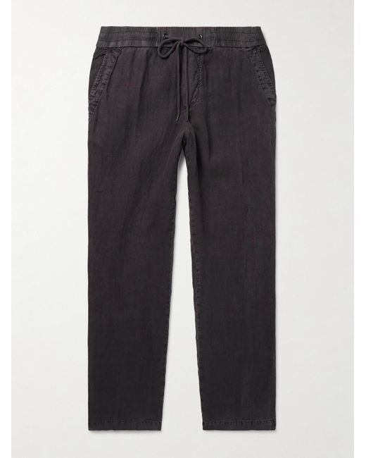 James Perse Blue Straight-Leg Garment-Dyed Linen Drawstring Trousers for men