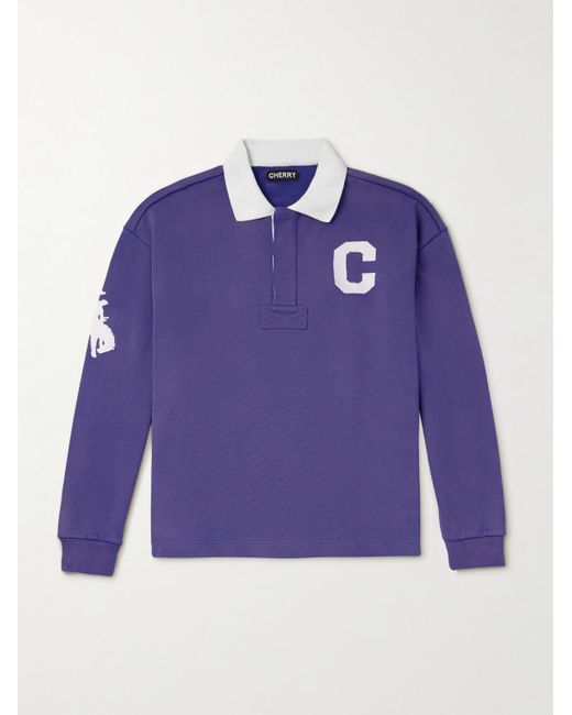 CHERRY LA Blue Logo-appliquéd Cotton-jersey Polo Shirt for men