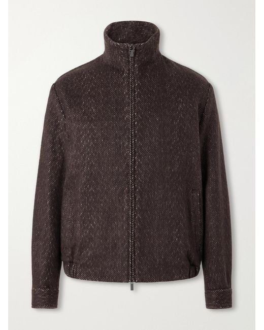 Altea Brown Arden Herringbone Blouson Jacket for men