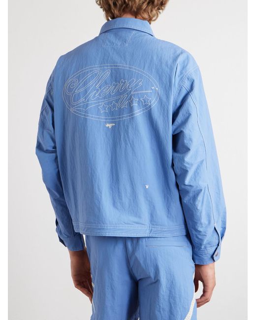 CHERRY LA Blue Logo-Embroidered Paint-Splattered Shell Jacket for men