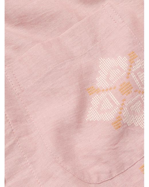 Kardo Pink Ayo Convertible-Collar Embroidered Cotton Shirt for men