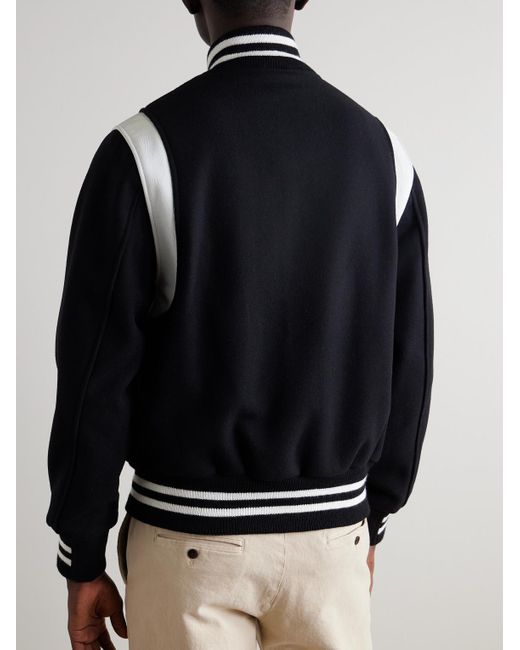Golden Bear Black The Hayes Leather-Panelled Wool-Blend Varsity Jacket for men