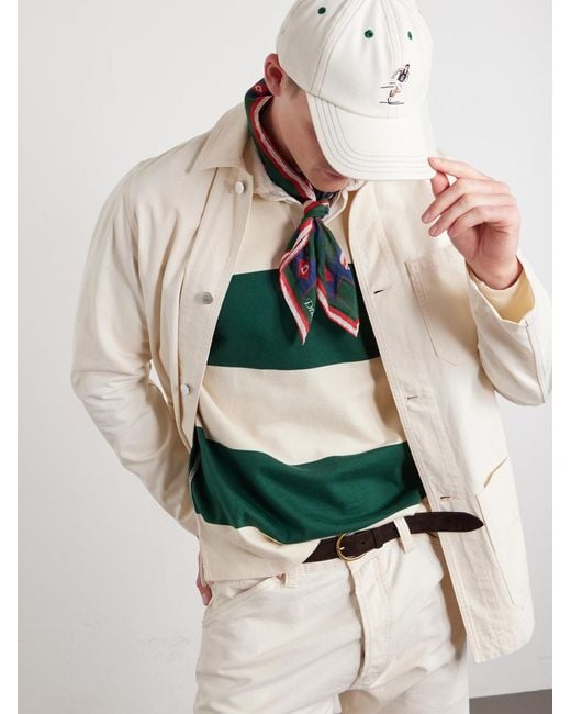 Drake's Natural Embroidered Cotton-twill Cap for men