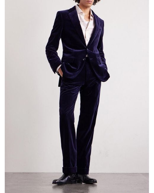Tom Ford Blue Atticus Straight-Leg Cotton-Blend Velvet Suit Trousers for men