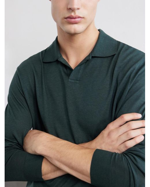 Altea Green Pierre Lyocell And Cotton-Blend Jersey Polo Shirt for men