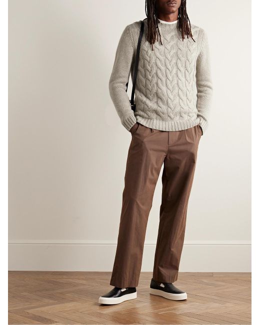 Allude White Cable-knit Cashmere Sweater for men
