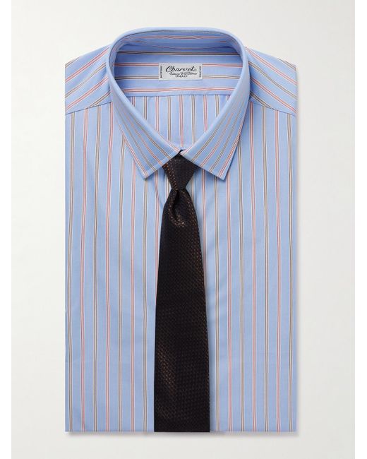 Charvet Blue Striped Cotton-Poplin Shirt for men