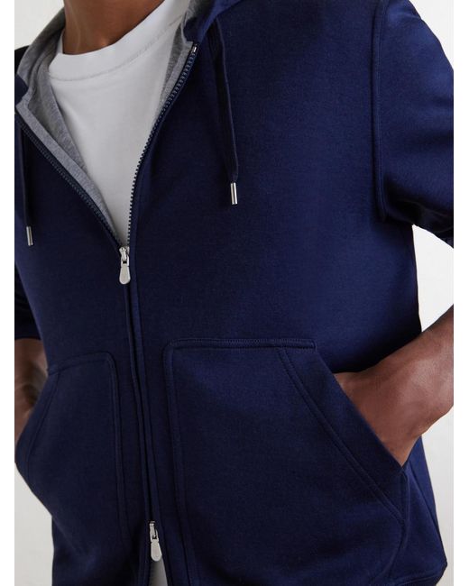 Brunello Cucinelli Blue Cotton-Blend Zip-Up Hoodie for men