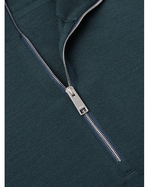 Zegna Blue Slim-Fit Wool Half-Zip Sweater for men