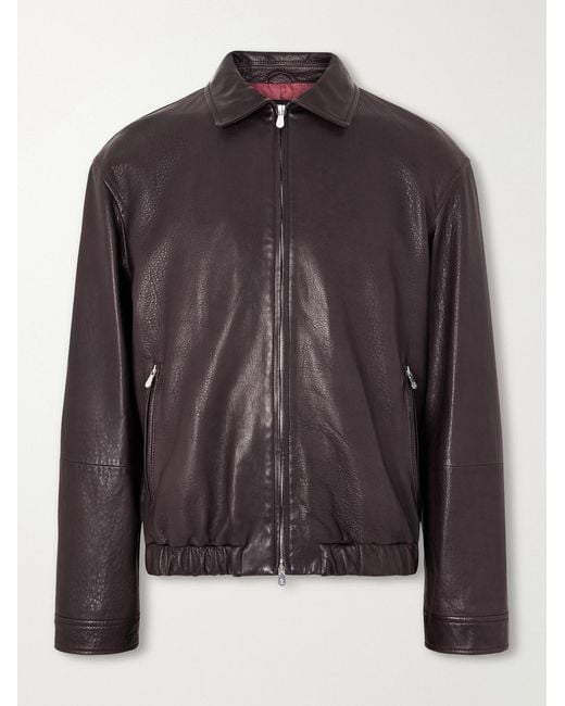 Brunello Cucinelli Black Leather Jacket for men