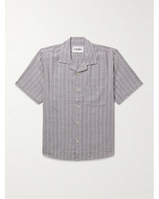 Corridor NYC Gray Cumberland Camp-collar Cotton-blend Jacquard Shirt for men