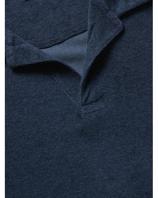 Frescobol Carioca Blue Faustino Camp-Collar Cotton, Lyocell And Linen-Blend Terry Polo Shirt for men
