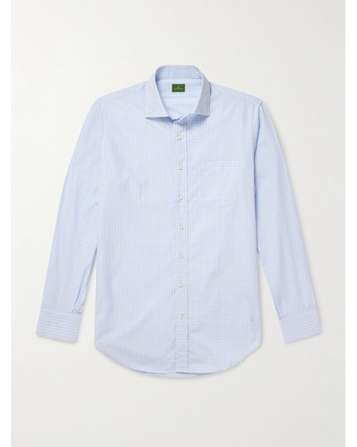 Spread-Collar Checked Cotton-Poplin Shirt di Sid Mashburn in Blue da Uomo