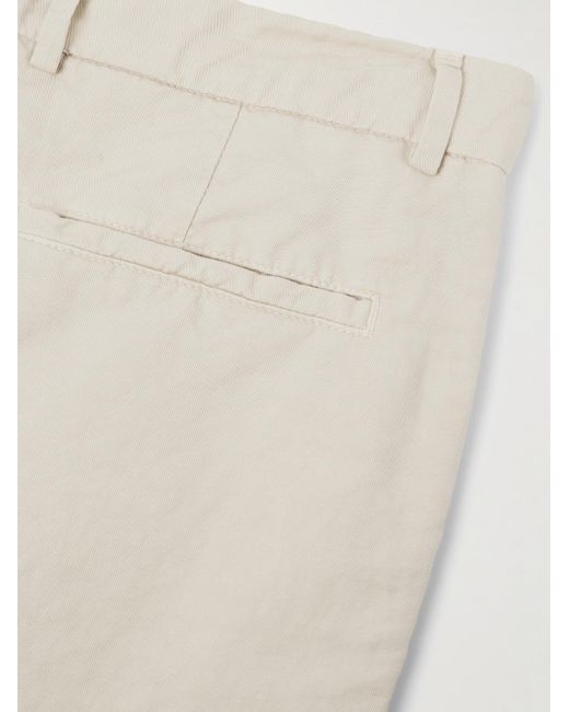 Pantaloni a gamba dritta in misto lino e cotone con pinces di Brunello Cucinelli in White da Uomo