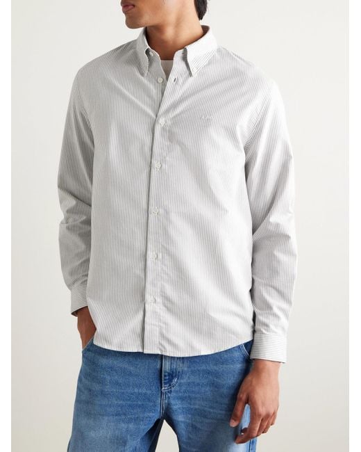 A.P.C. Greg gestreiftes Hemd aus Baumwoll-Oxford mit Button-Down-Kragen in White für Herren