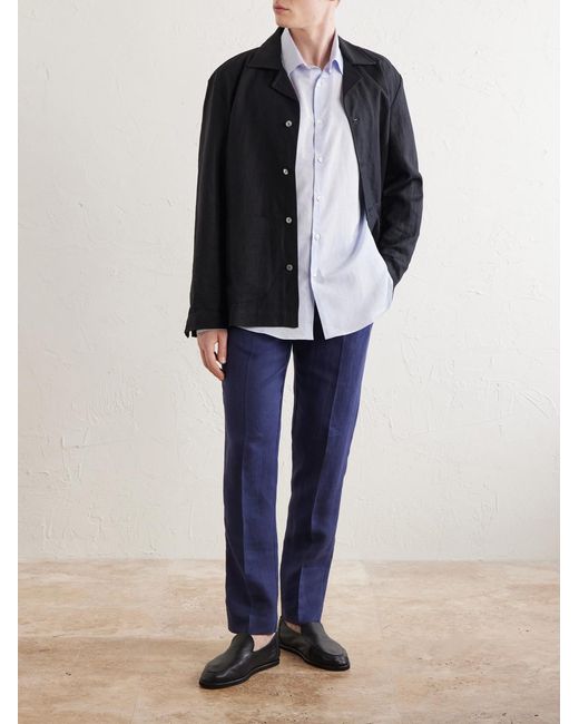 Sunspel Blue Straight-Leg Pleated Linen Suit Trousers for men