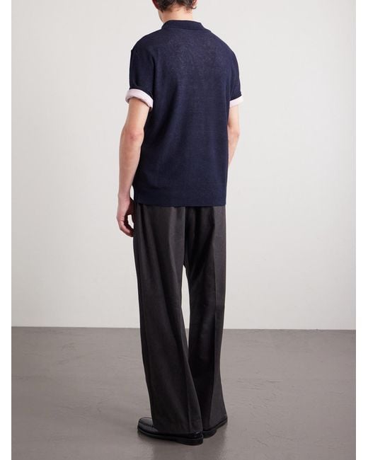 Barena Blue Waffle-knit Linen And Cotton-blend Shirt for men