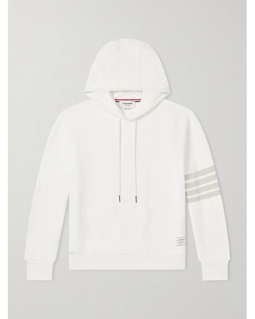 Thom Browne Natural Logo-Appliquéd Striped Cotton-Jersey Hoodie for men
