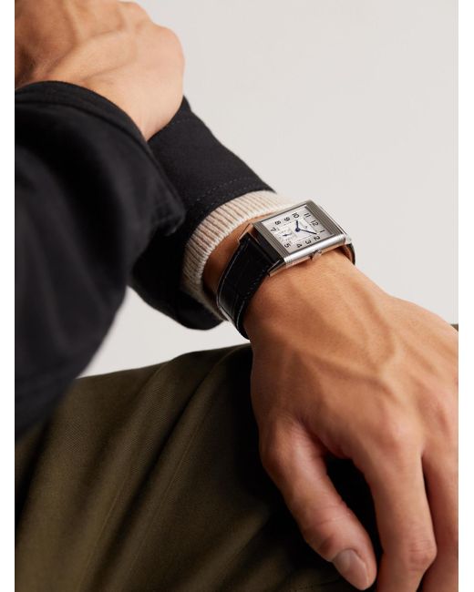 Jaeger-lecoultre Black Reverso Classic Large Hand-Wound 45Mm X 27Mm Stainless Steel And Alligator Watch, Ref. No. Q3858520 for men