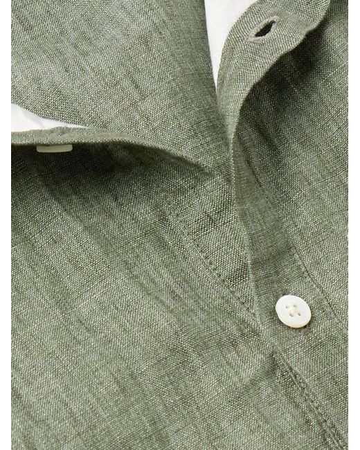 Massimo Alba Green Kos Grandad-collar Linen Half-placket Shirt for men