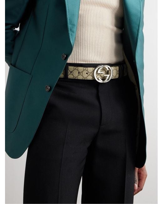 Gucci Gürtel aus beschichtetem Canvas mit Logomuster und Lederbesatz in Black für Herren