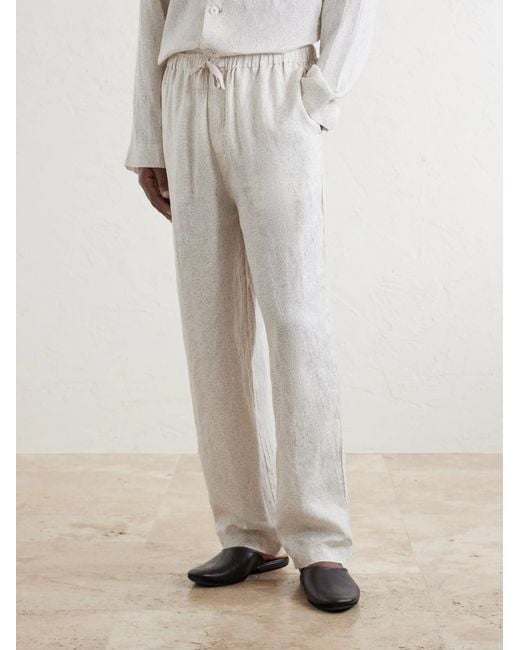 Derek Rose Natural Milan 31 Printed Linen Pyjama Set for men