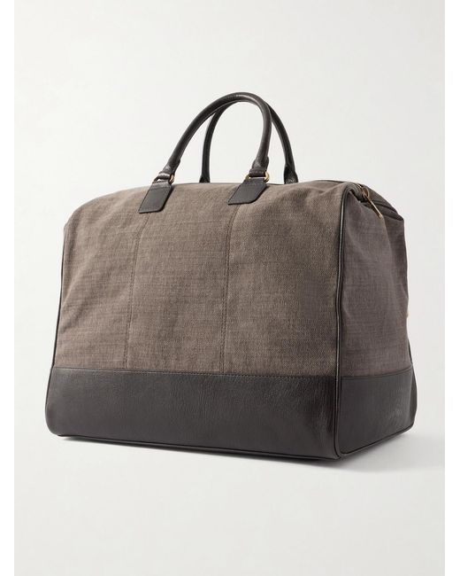 Brunello Cucinelli Brown Boston Leather-trimmed Woven Weekend Bag for men