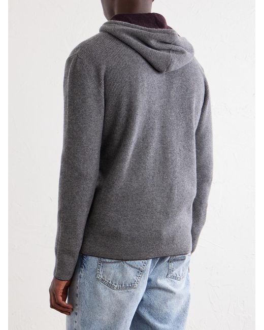 Eleventy Gray Ribbed Cashmere Zip-Up Hoodie for men