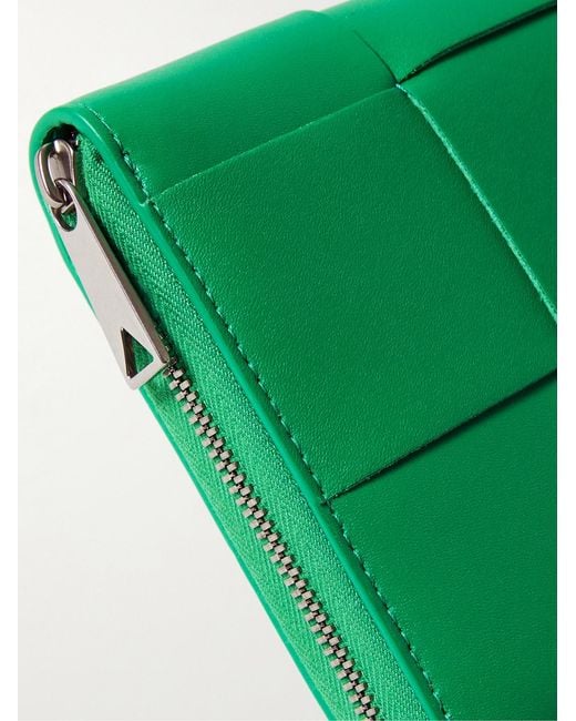 Bottega Veneta Green Intrecciato Leather Zip-Around Wallet for men