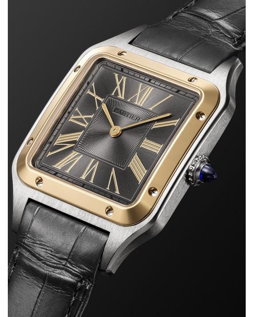 Cartier Black Santos-Dumont Large 18-Karat And Stainless Steel Watch, Ref. W2Sa0036 for men